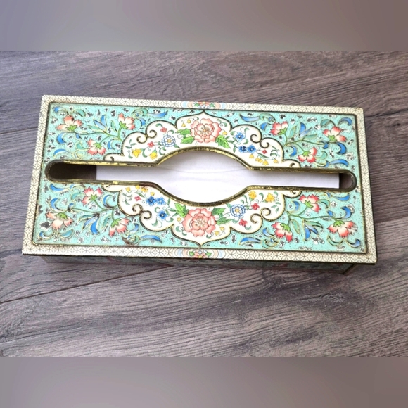 Other - Vintage Metal Floral Kleenex Box Made In Holland Art Decor Boho Victorian